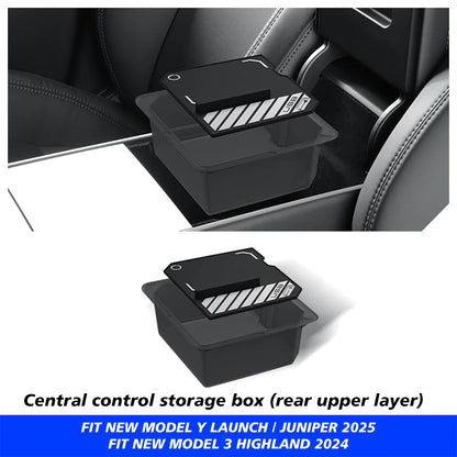 For Tesla Model Y Juniper 2025 Launch Center Console Eyeglasses Storage Box Armrest Box Upper&Lower Silicone Pad Beauty World Shop