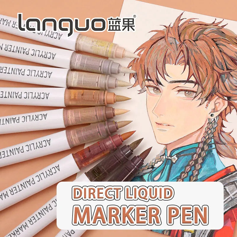 Languo 9pcs/box Soft Brush Acrylic Marker Pen Set，DIY Hand Drawn,Paint Art Markers pens,Student Graffiti Acrylic Paint Pens,M720 Beauty World Shop