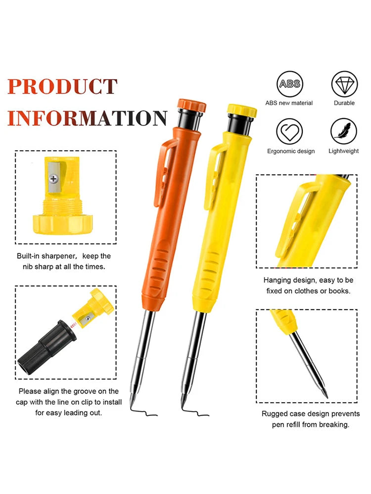 6Pcs Engineering Drawing Woodworking Marking Mechanical Pencils, 2.8mm Long Head Carpenter Pencil, Applicable Construction Works Beauty World Shop