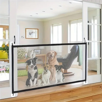 Heavy Duty Dog Barrier Fence with Hooks Insulated Net Foldable Breathable Mesh Mirror Door Pet Security Gate for Indoor Outdoor