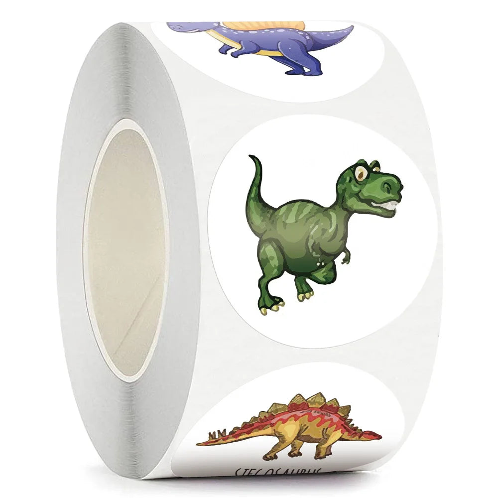 100-500pcs 1'' Round Dinosaur Stickers for Teacher Reward Stickers School Supplies Animal Incentive Roll Sticker for Home Beauty World Shop