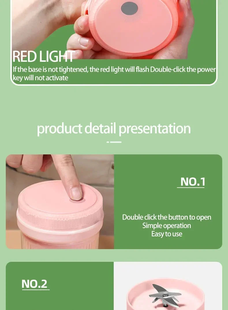 Electric Juicer Cup 6 Blades Blender Milkshake Machine USB Portable Fruit Milk Mixing Tool Mini Fresh Juice Blender Beauty World Shop