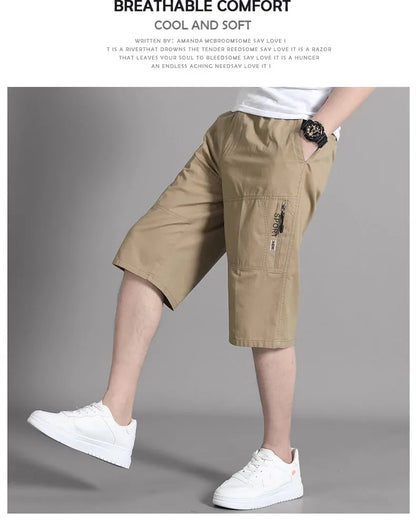 Mens Cargo Shorts Knee Pants Zipper Pocket Summer Cotton Shorts Climbing Jogger Elastic Waist Sports Wear Beauty World Shop