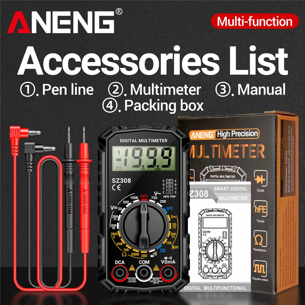 ANENG SZ308 1999 Count Digital Multimeter AC/DC High-Precision Multi-function Voltage Current Resistance Multimeter Tester Tools Beauty World Shop