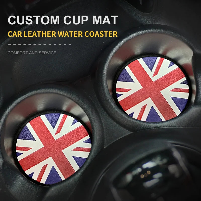 Union Jack Coffee Cushion Storage Groove Protect Coaster Car Cup Anti Slip Pad Mat For MINI Cooper F55 F56 F54 F60 Accessories Beauty World Shop