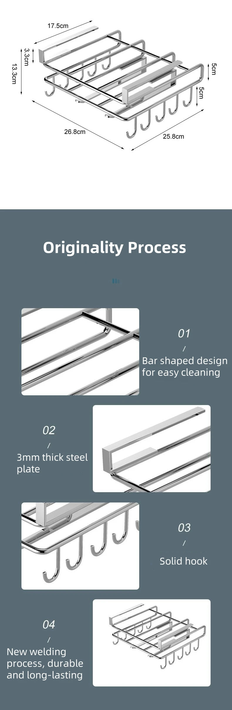 1PC Stainless Steel Hanging Kitchen Storage Rack with Hooks Paper Towel and Utensils Holder Cutting Board Storage Shelf Beauty World Shop