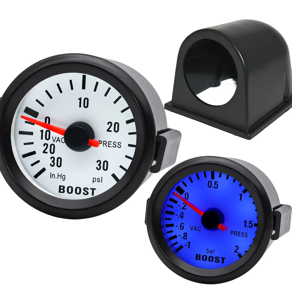 AD Universal 52mm Bar Blue Led Light Pressure Turbo Boost Gauge Meter With Sensor 、Holder 12V Boost sensor Car Accessories Beauty World Shop