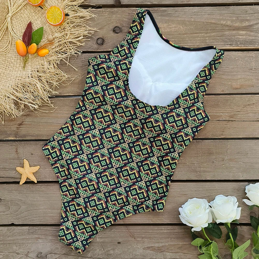 2026 New Printed One-piece Swimsuit Classic Printed Lace Up Swimsuit Women's Push Up Flower One-piece Suit Beach Wear For Female Beauty World Shop