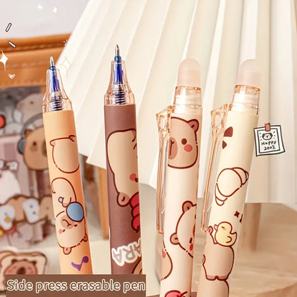 6pcs Cute Capybara Erasable Gel Pens | 0.5mm Retractable Blue Ink for School & Office | Smooth Writing & Quick-Drying (6 Colors) Beauty World Shop