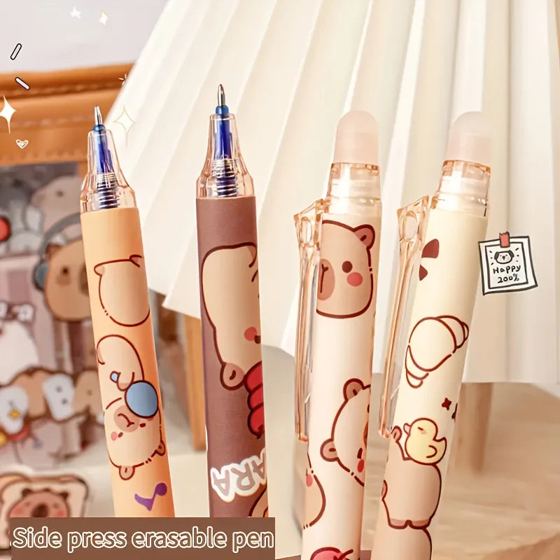 6pcs Cute Capybara Erasable Gel Pens | 0.5mm Retractable Blue Ink for School & Office | Smooth Writing & Quick-Drying (6 Colors) Beauty World Shop