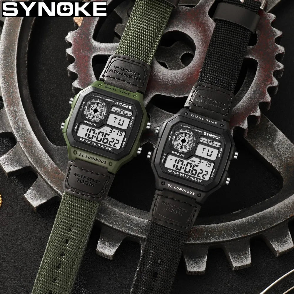 Synoke Outdoor Military Digital Watch For Men Fashion Retro Nylon Canvas Strap Sports Waterproof Watch Multifunctional Luminous Beauty World Shop