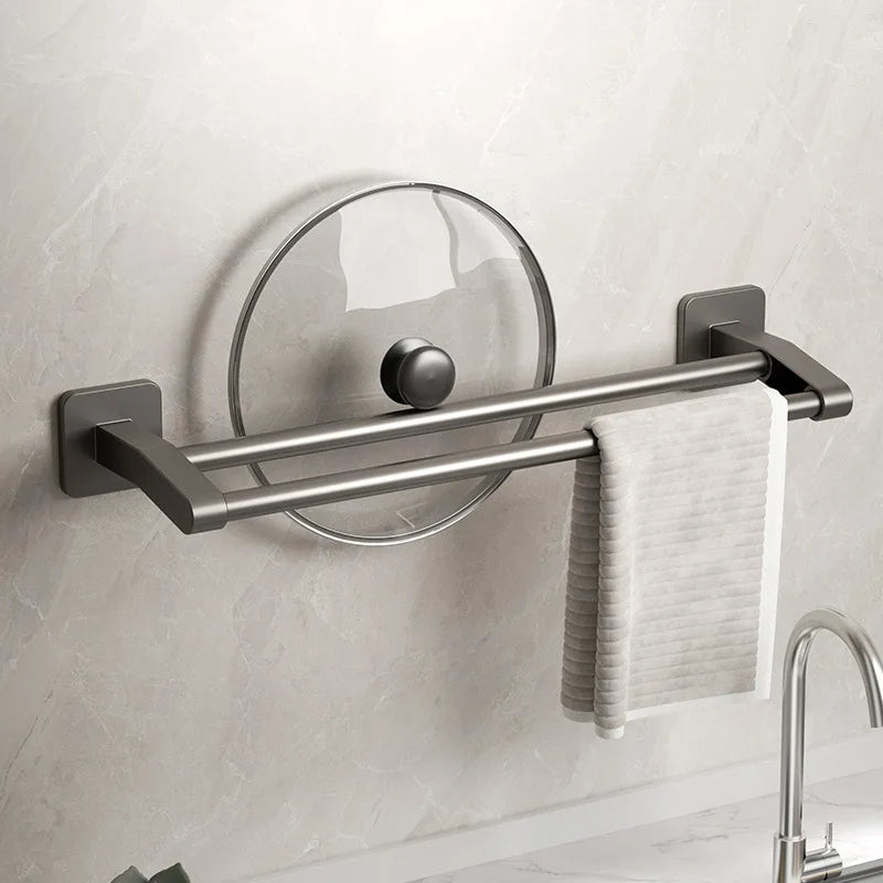 Bathroom Towel Holder White Without Drilling Bathroom Gray Towel Rack Towel Bar Self-Adhesive Bathroom Towel Rack Towel Rail Beauty World Shop