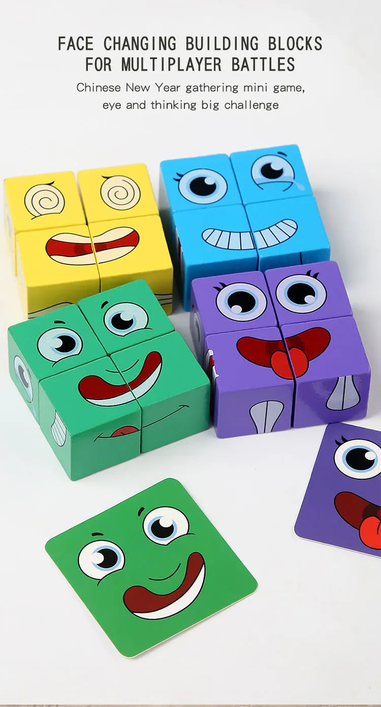 Kids Emotions Expression Game Wooden Cube Face Changing Board Cartoon Puzzle Toy Montessori Thinking Challenge Games Beauty Fashion