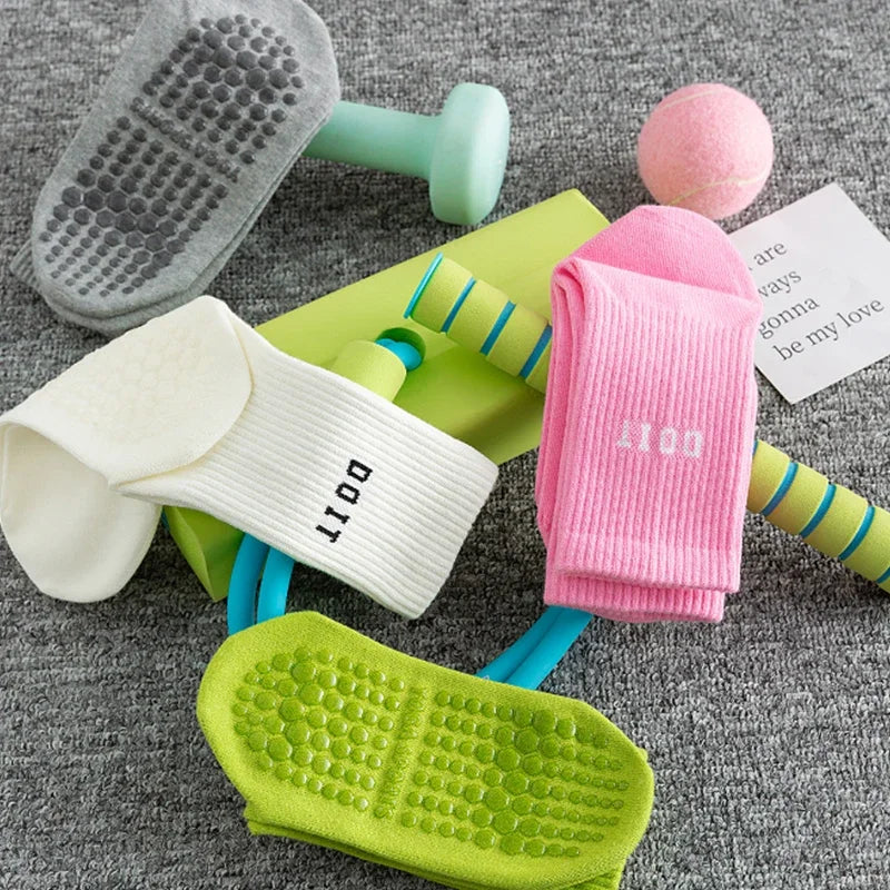 3 Pairs Cotton Yoga Socks For Women Solid Color Professional Non-slip Pilates Dance Gym Sports Breathable Fitness Floor Socks Beauty World Shop