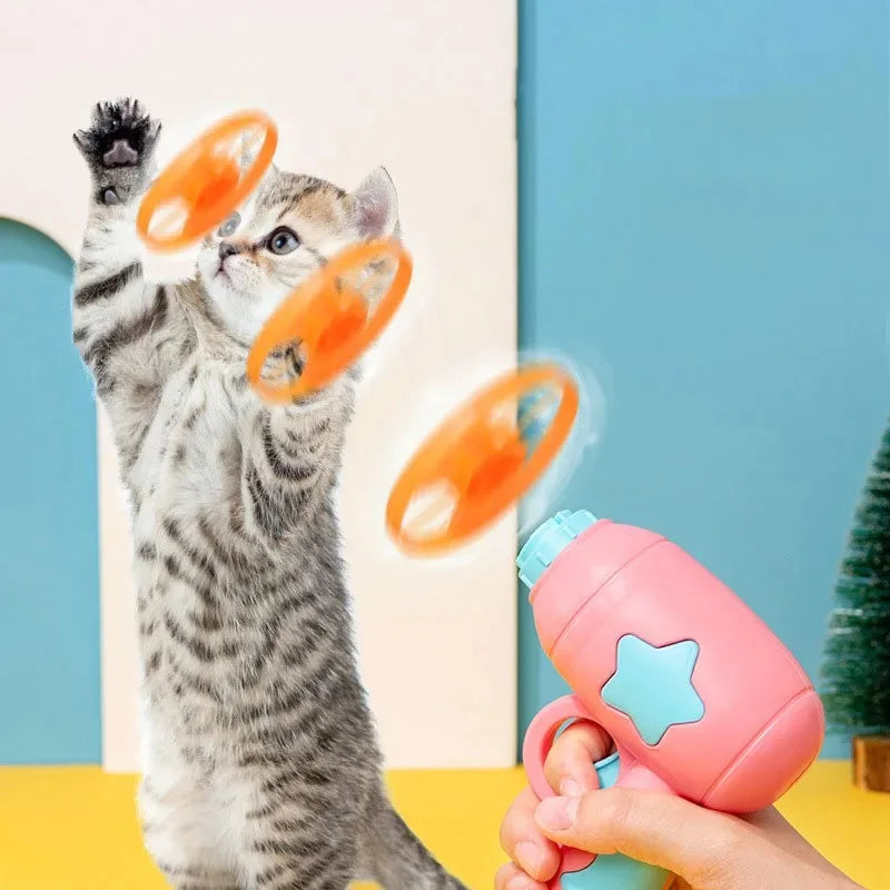 Funny Cat Toy Interactive Launch Pet Training Toy For Kitten Mini Flying Disc Shooting Gun Chasing Games Cat Toys Pet Supplies Beauty World Shop