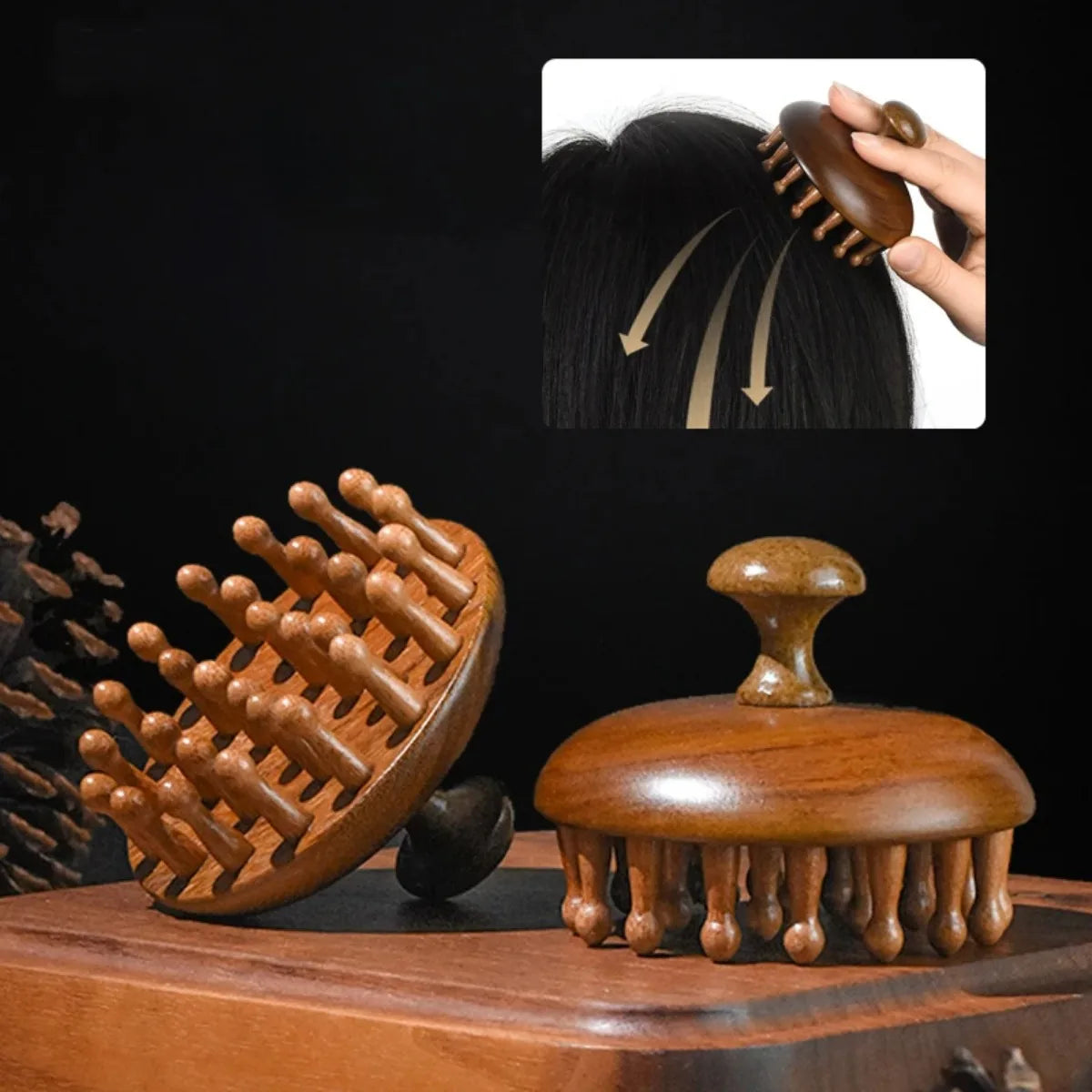 Sandalwood Massage Comb Finger Ring Comb Head Meridian Comb Scalp Massager Anti-Static Wooden Brush Guasha Tool for Full Body Beauty World Shop