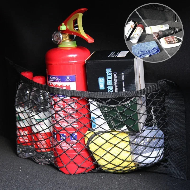 Car Storage Net Stretchable Mesh Pocket Net Magic Elastic Sticker Universal Rear Mesh Trunk Seat Bag Pocket Cage Auto Organizer Beauty World Shop
