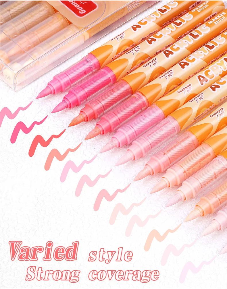 GuangNa 12-72 Colors Soft Brush Acrylic Marker Pen Set,Skin Tone, Macaron color,DIY Hand Drawn,Paint Art Markers pens,GN.8201F/M Beauty World Shop