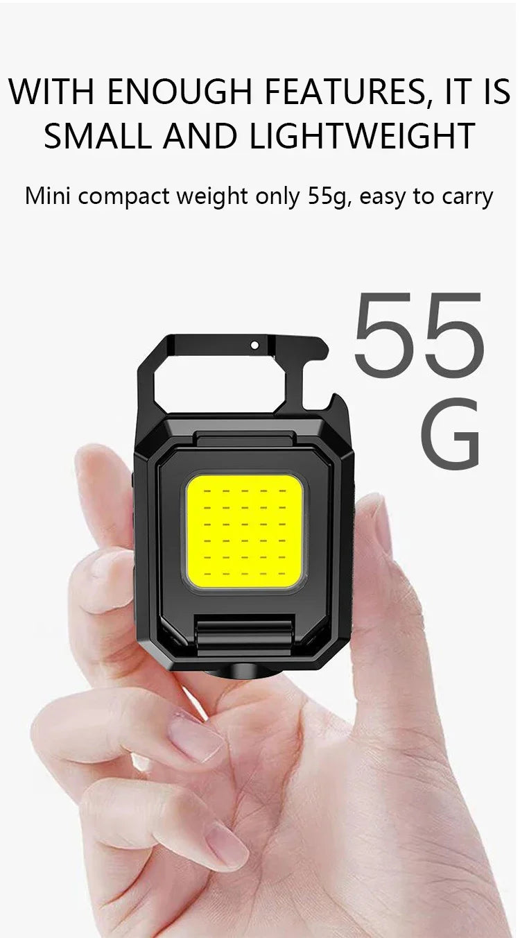 XPE Pocket Work Light 1000LM COB LED Mini Keychain Light USB Rechargeable Flashlight IPX4 Waterproof for Outdoor Camping Hiking Beauty Fashion