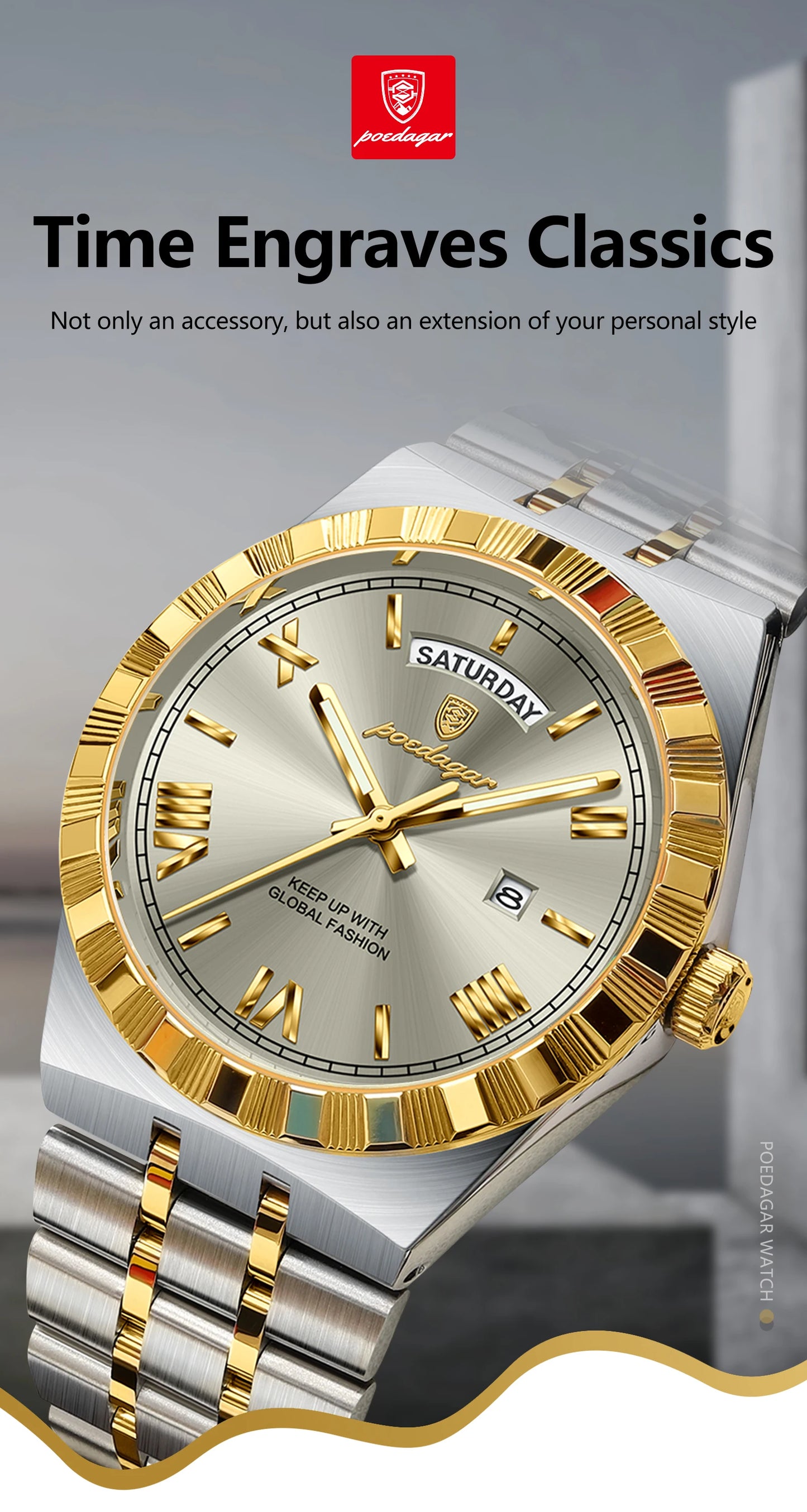 POEDAGAR Fashion Business Men's Watch Luminous Waterproof Week Date Luxury Man Wristwatch Stainless Steel Quartz Watches For Men Beauty World Shop
