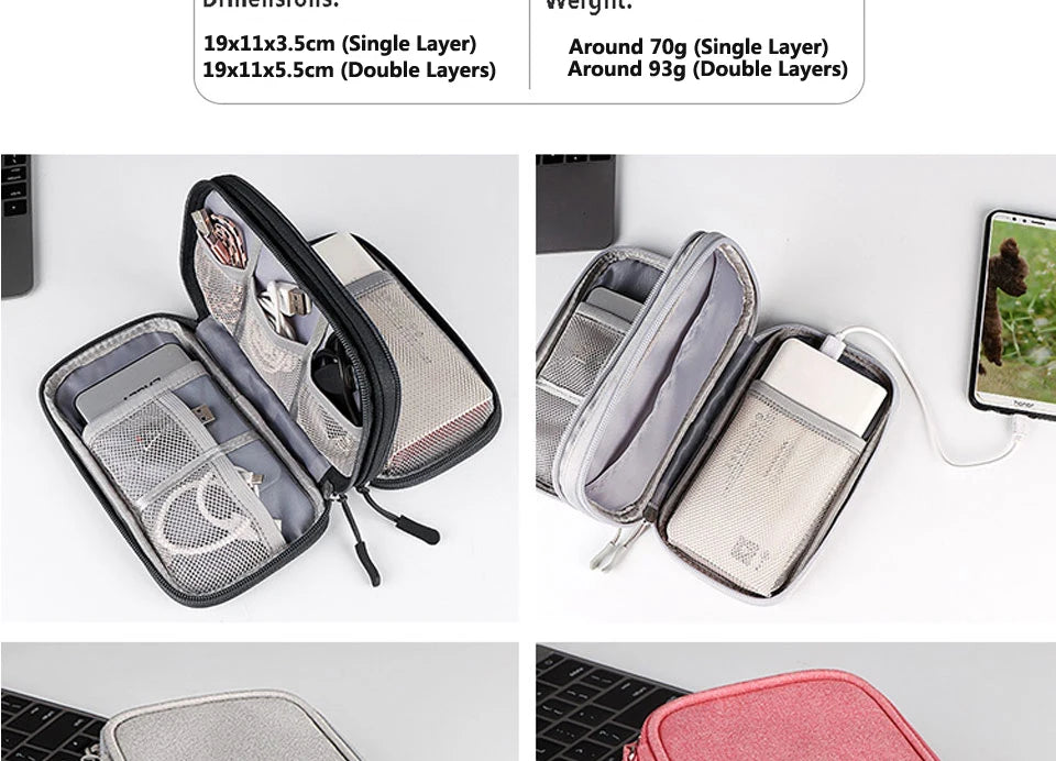 Data Cable Storage Bag Waterproof Portable Carry Case  Storage Bag Travel Organizer Bag for Cable Cord USB Charger Beauty World Shop