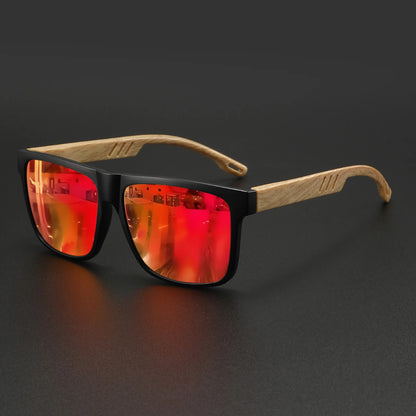 New Fashion Square Sunglasses - Wood Grain Spring Hinge, UV400 Unisex for Driving, Hiking & Travel Beauty World Shop