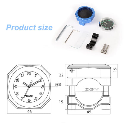 Aluminum Luminous Quartz Watch 22-28mm Motorcycle Scooter Bicycle Handlebar Mount Clock Time Display Clock Moto Accessories Beauty World Shop