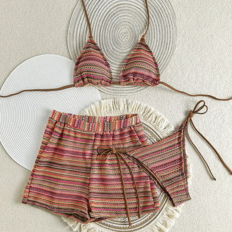 New Sexy Striped Bikinis Female Swimsuits Women 3 Piece Swimwear Beach Swim Wear Bathing Suits Brazilian Bikini Set Pool Bather Beauty World Shop