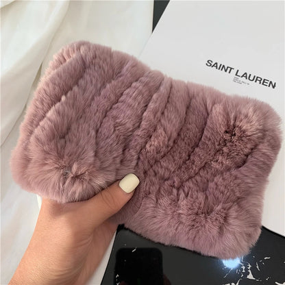 Women Handmade Stretch 100% Real Rabbit Fur Scarf Knit Genuine Rex Rabbit Fur Headbands Girls Natural Rabbit Fur Ring Scarves Beauty World Shop