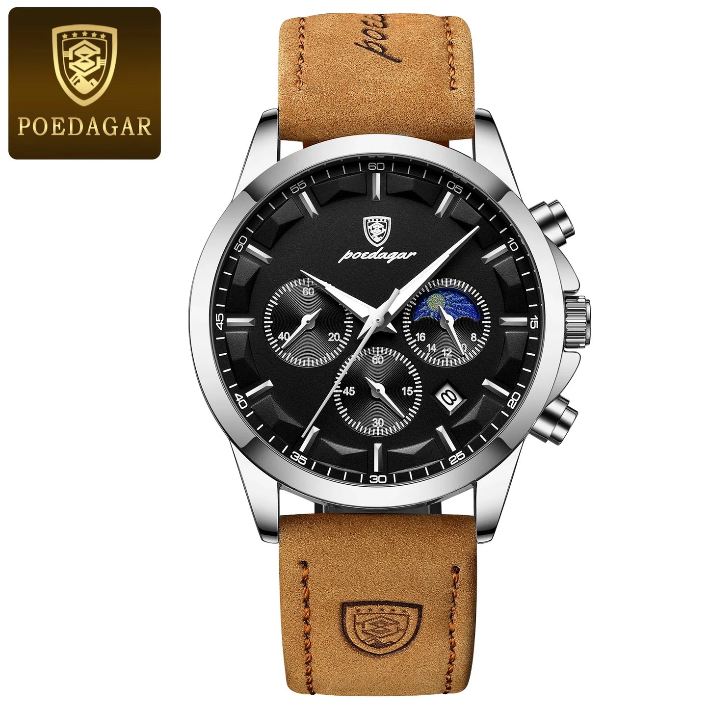 POEDAGAR Original Military Men Clock Waterproof Luminous Leather Quartz Man Watch Chronograph Date Luxury Business Men's Watches Beauty World Shop