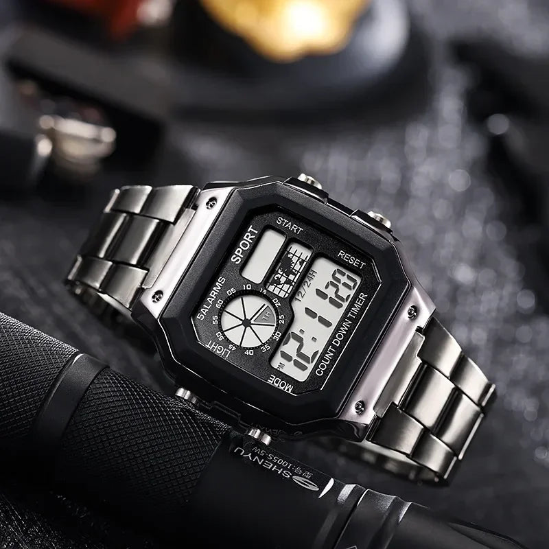 MAYZHISU Classic Men's Digital Watches Luxury Stainless Steel Strap Sport Watches Men Military Clock LED Sport Wristwatch Beauty World Shop