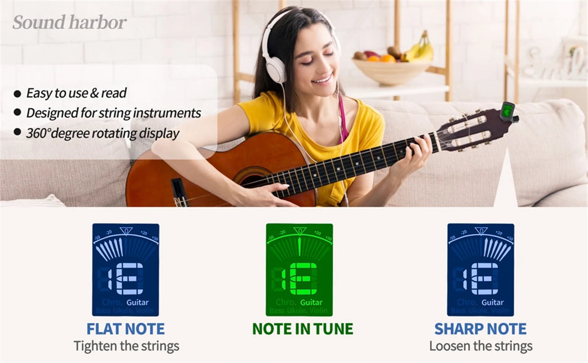 Guitar Tuner For All Instruments Clip on Electronic Tuner for Guitar Bass Ukulele Violin Mandolin Banjo Beauty World Shop