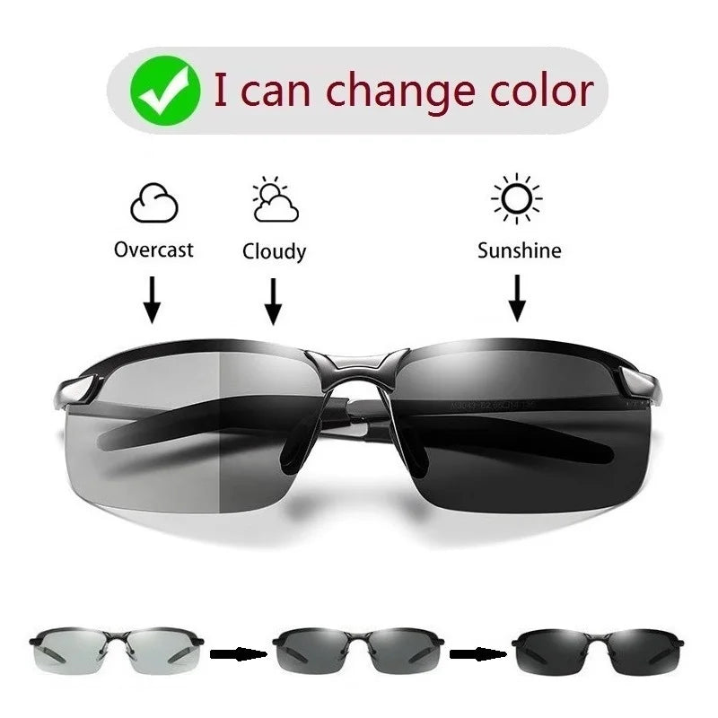 Men Photochromic Polarized Sunglasses Driving Fishing Chameleon Glasses Change Color Sun Glasses Day Night Vision UV400 Eyewear Beauty World Shop