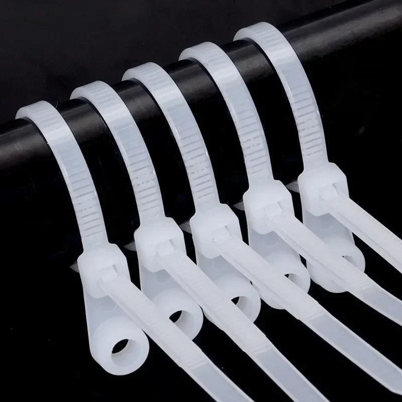 500/100PCS Screw Hole Cable Ties Reusable Fixed Nylon Cable Ties Self-locking Cord Ties Straps Fastening Loop Office Organizer Beauty World Shop