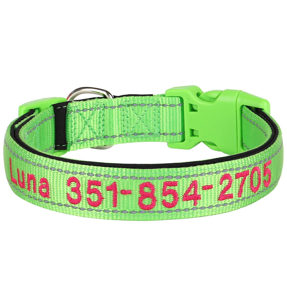 Embroidered Nylon Dog Collar Personalized Puppy Cat Collars Reflective Pet ID Collars DIY Phone Name ID For Small Large Dog Cat Beauty World Shop