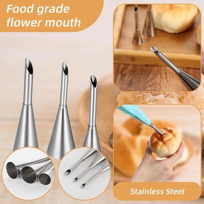 4Pcs Puff Pastry Piping Nozzle Set, Stainless Steel Decorating Tips for Cake Cupcake Cookie Cream Icing, Baking Tools for  Baker Beauty World Shop