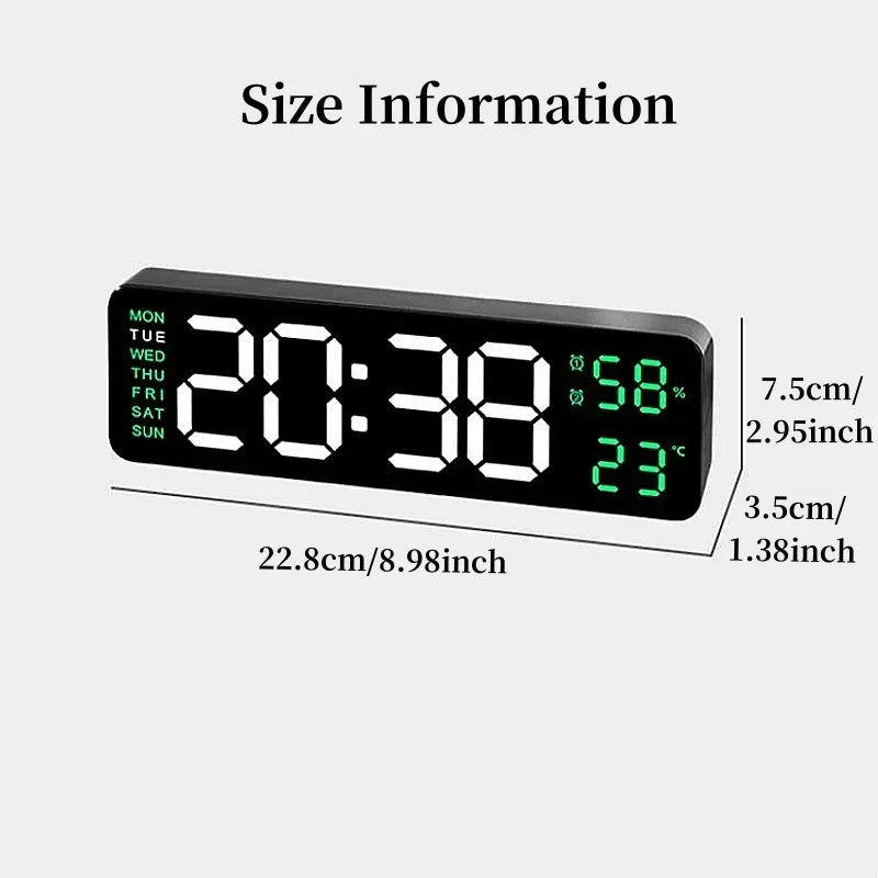 9 Inch Large Digital Wall Clock USB Powered TEMP Humidity Week Auto Dimmer DST Table Clock 12/24H Electronic LED Alarm Clock Beauty World Shop