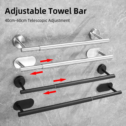 Towel Bar Adjustable 40cm to 60cm Bathroom Towel Rack SUS304 Stainless Steel Towel Rack Wall Mounted Towel Holder Beauty World Shop