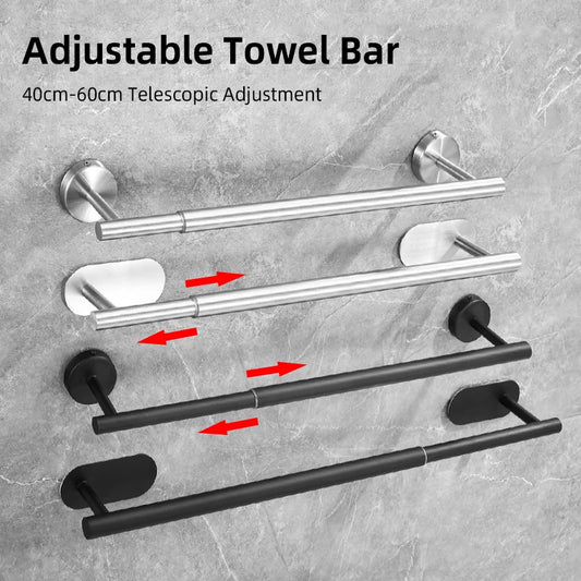 Towel Bar Adjustable 40cm to 60cm Bathroom Towel Rack SUS304 Stainless Steel Towel Rack Wall Mounted Towel Holder Beauty World Shop