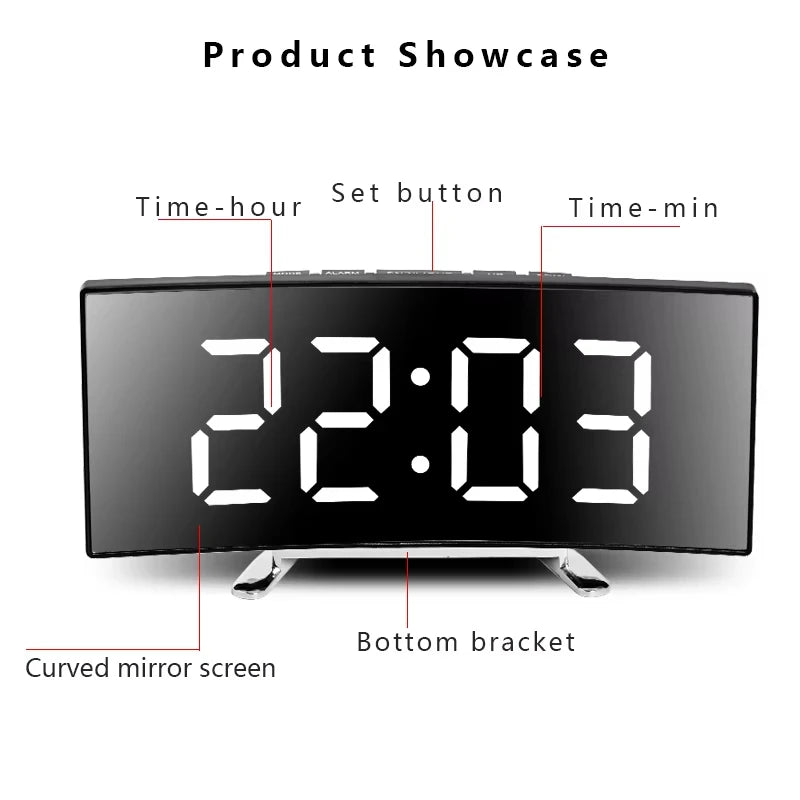 Electronic Alarm Clock Noiseless Design Digital LED Large Display Mirror Electronic Clock Digital Alarm Clock LED Mirror Clocks Beauty World Shop