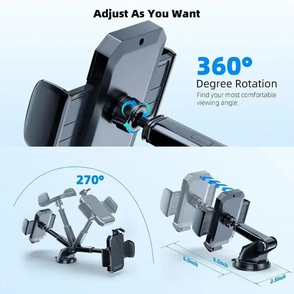 360° Windshield Car Phone Holder Car Dashboard Mobile Cell Support Bracket Universal Sucker for iPhone 16 15 14 Samsung Xiaomi Beauty World Shop