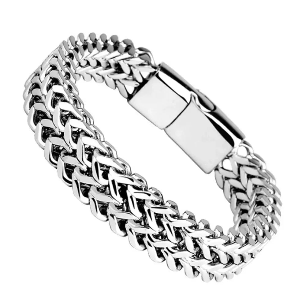 Stainless Steel Braided Double Row Front and Rear Fish Scale Alloy Magnetic Buckle Bracelet with Keel Jewelry New Model Beauty World Shop