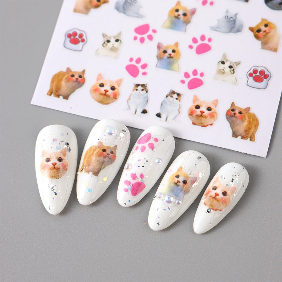 Lovely Dog Cat Animal Bunny 3D Korean Cartoon Scrawl Relief Self Adhesive Nail Art Stickers Cute Pretty Puppy Kitty Star Manicur Beauty World Shop