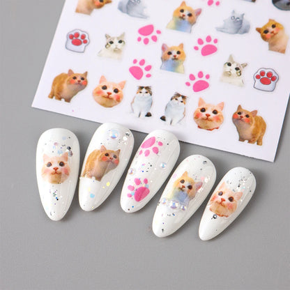 Lovely Dog Cat Animal Bunny 3D Korean Cartoon Scrawl Relief Self Adhesive Nail Art Stickers Cute Pretty Puppy Kitty Star Manicur Beauty World Shop