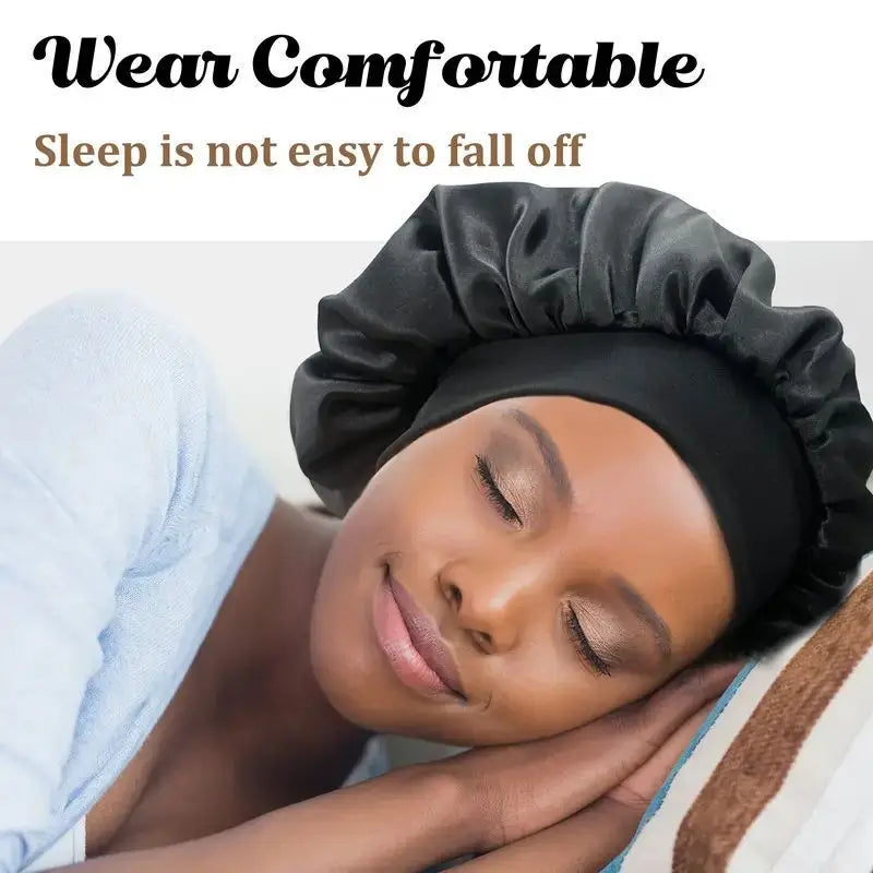 New Women's Satin Solid Wide-brimmed Sleeping Hat Unisex Head Wrap Elastic Band Cap Hair Care Bonnet Night Hat bonnet de nuit Beauty Fashion