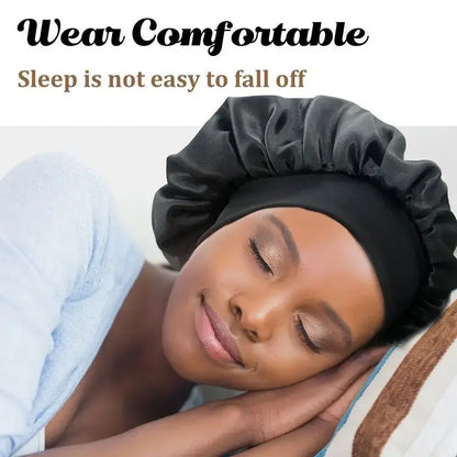 New Women's Satin Solid Wide-brimmed Sleeping Hat Unisex Head Wrap Elastic Band Cap Hair Care Bonnet Night Hat bonnet de nuit Beauty Fashion