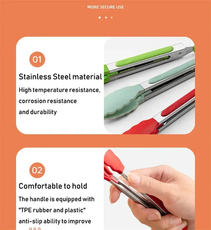 7 Inch Food Tongs Creative Non-slip BBQ Grilling Tongs Salad Bread Cooking Clip Clamp Serving Utensils Tongs Kitchen Accessories Beauty Trend Shop