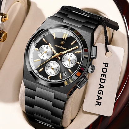 POEDAGAR Fashion Man Watches Chronograph Date Stainless Steel Casual Men Wristwatch Waterproof Luminous Men's Quartz Watch Reloj Beauty World Shop