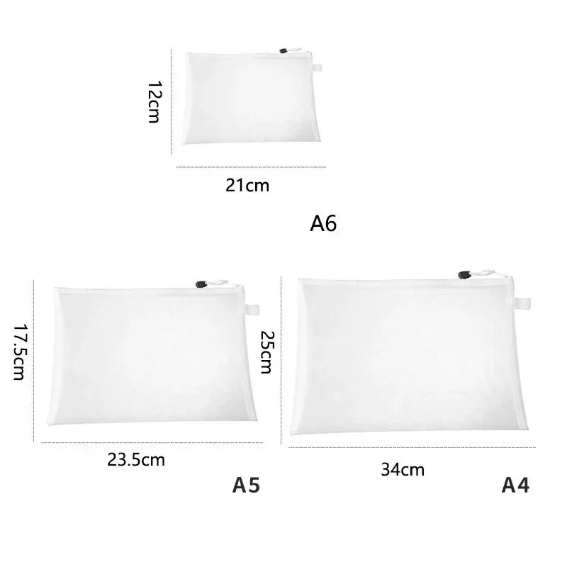 3pcs/Set Transparent Document Bag Mesh Zipper Information Bag Small Fresh Large Capacity Stationery Bag Beauty World Shop