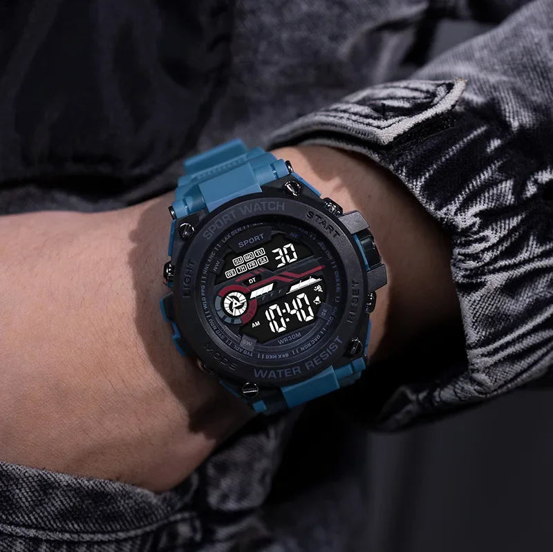 YIKAZE Men's Sports Watch Waterproof Man Sport Watches Multifuction LED Digital Military Watch Alarm Clock Electronic Wristwatch Beauty World Shop